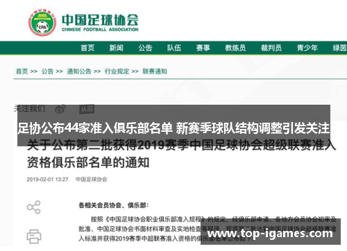 足协公布44家准入俱乐部名单 新赛季球队结构调整引发关注 足协公布44家准入俱乐部名单 新赛季球队结构调整引发关注