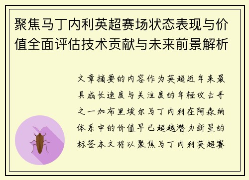 聚焦马丁内利英超赛场状态表现与价值全面评估技术贡献与未来前景解析